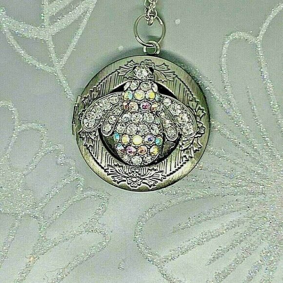 Rainbow AB Rhinestone Bumble Bee Necklace Locket - Picture 1 of 7